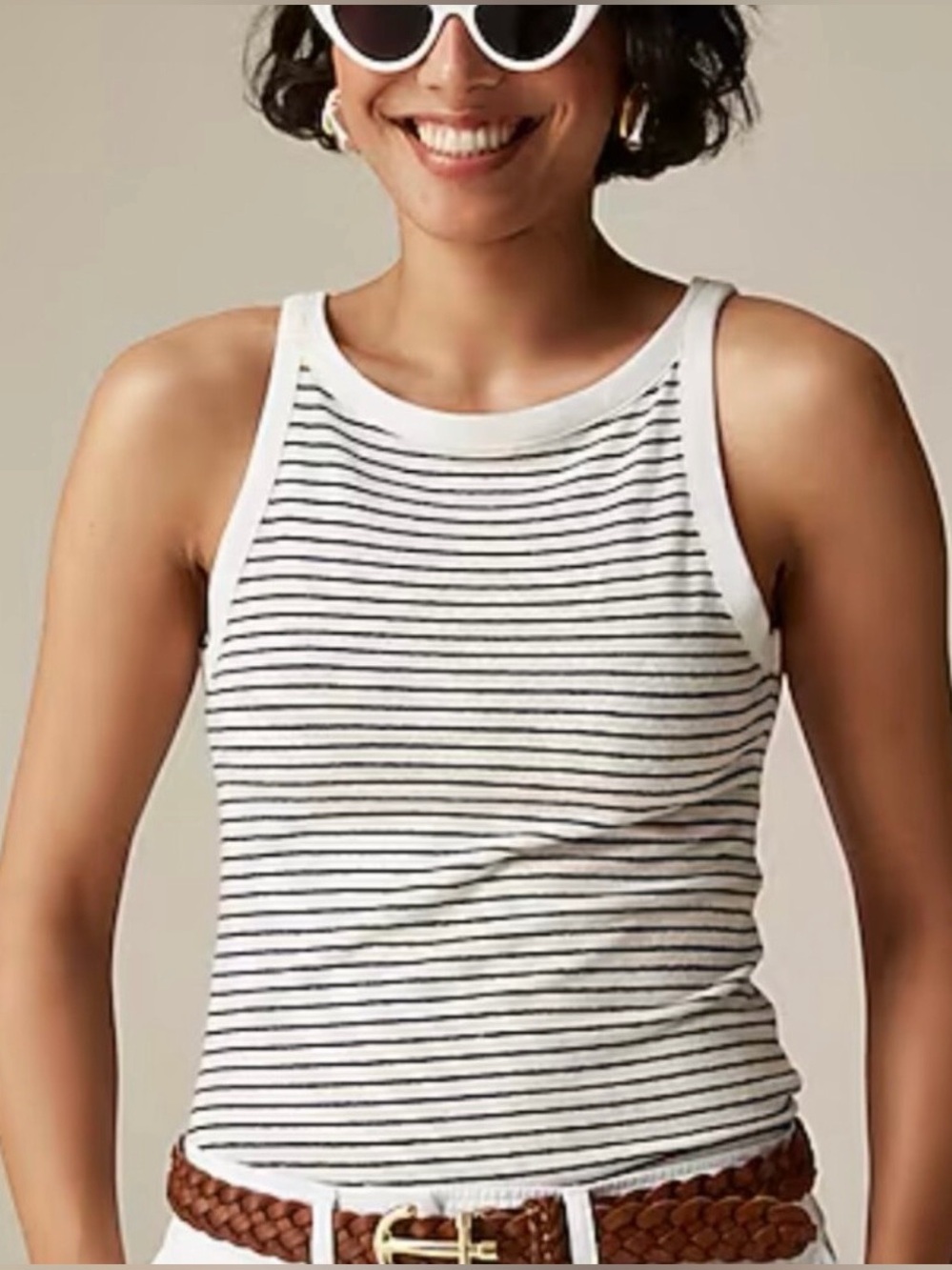 J. Crew Black & White Striped Linen Blend Tank